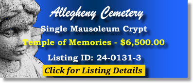 Single Crypt $6500!  Allegheny Cemetery Pittsburgh, PA Temple of Memories The Cemetery Exchange 24-0131-3