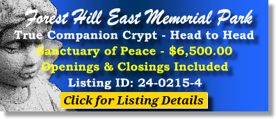 True Companion Crypt $6500! Forest Hill East Memorial Park Memphis, TN Sanctuary of Peace The Cemetery Exchange 24-0215-4