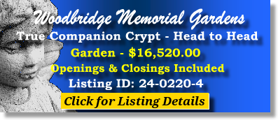 True Companion Crypt $16520! Woodbridge Memorial Gardens Woodbridge, NJ Garden Mausoleum The Cemetery Exchange 24-0220-4