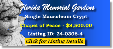 Single Crypt for Sale $8500! Florida Memorial Gardens Rockledge, FL Chapel of Peace The Cemetery Exchange 24-0306-4