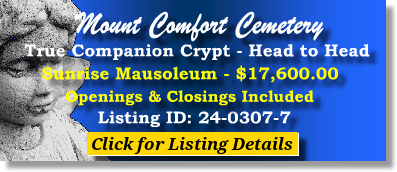 True Companion Crypt $17600! Mount Comfort Cemetery Alexandria, VA Sunrise The Cemetery Exchange 24-0307-7