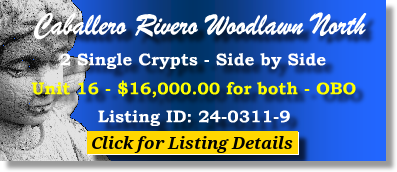 2 Crypts $16K! Caballero Rivero Woodlawn North Miami, FL Main Mausoleum The Cemetery Exchange 24-0311-9