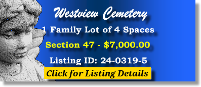 4 Single Grave Spaces $7K! Westview Cemetery Atlanta, GA Section 47 The Cemetery Exchange 24-0319-5