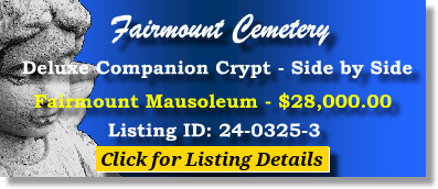 Deluxe Companion Crypt $28K! Fairmount Cemetery Denver, CO Fairmount Mausoleum The Cemetery Exchange 24-0325-3