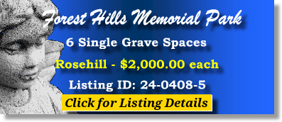 6 Single Grave Spaces $2Kea! Forest Hills Memorial Park Huntingdon Valley, PA Rosehill The Cemetery Exchange 24-0408-5