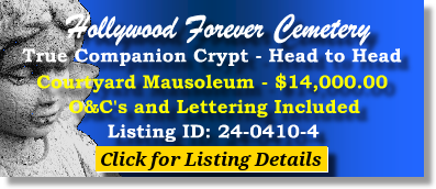 True Companion Crypt $14K! Holllywood Forever Cemetery Hollywood, CA Courtyard The Cemetery Exchange 24-0410-4