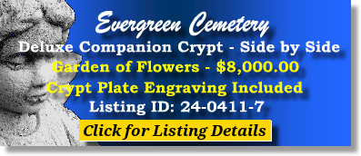 Deluxe Companion Crypt $8K! Evergreen Cemetery Louisville, KY Flowers The Cemetery Exchange 24-0411-7