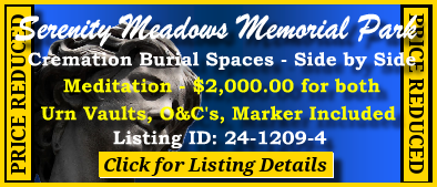 2 Urn Burial Spaces $2K! Serenity Meadows Memorial Park Riverview, FL Meditation #cemeteryexchange 24-1209-4