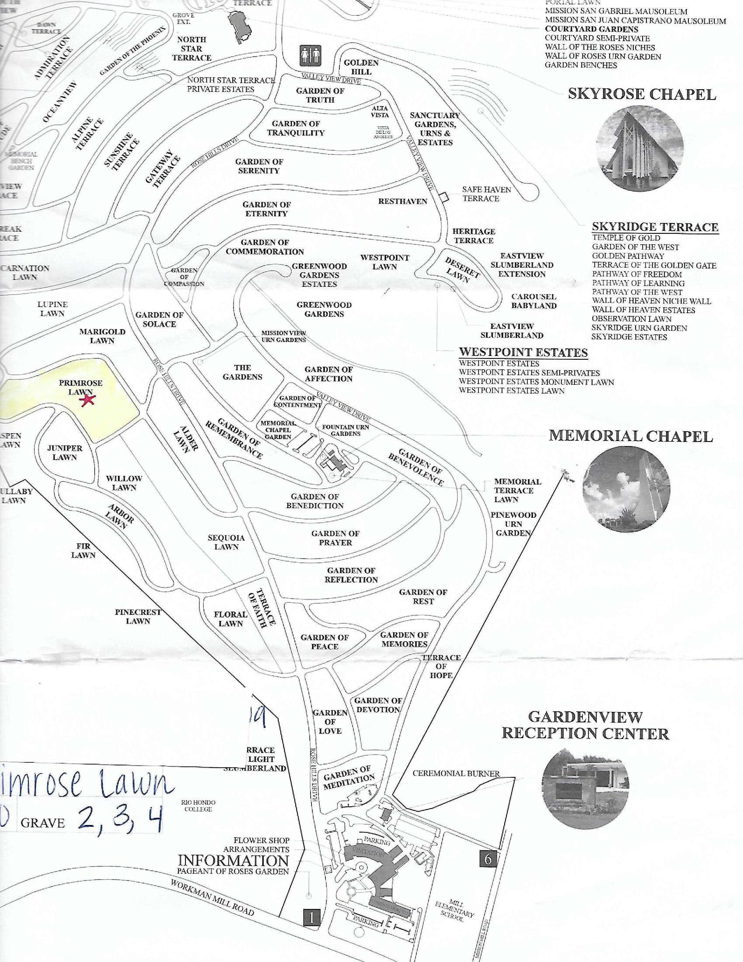 Rose Hills Memorial Park Map 2 Grave Spaces For Sale $7500Ea Primrose Lawn Rose Hills Memorial Park  Whittier, Ca 17-0509-1