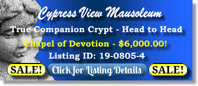 True Companion Crypt on Sale Now $6K! Cypress View Mausoleum San Diego, CA Chapel of Devotion The Cemetery Exchange