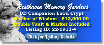 DD Companion Lawn Crypt for Sale $12K! Resthaven Memory Gardens Avon, OH Wisdom The Cemetery Exchange 22-0913-4