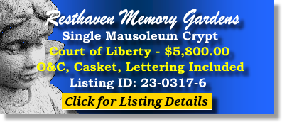 Single Crypt $5800 Resthaven Memory Gardens Avon, OH Liberty The Cemetery Exchange 23-0317-6