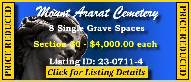 8 Single Grave Spaces $4Kea! Mount Ararat Cemetery Lindenhurst, NY Section 30 #cemeteryexchange 23-0711-4