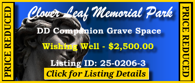 DD Companion Grave Space $2500! Clover Leaf Memorial Park Woodbridge, NJ Wishing Well #cemeteryexchange 25-0206-3