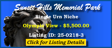 Single Urn Niche $5500! Sunset Hills Memorial Park Bellevue, WA Olympic View #cemeteryexchange 25-0218-3