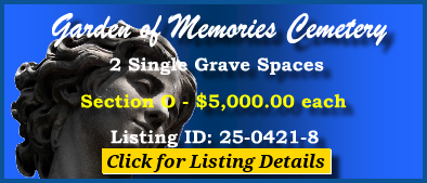 2 Single Grave Spaces $5Kea! Garden of Memories Cemetery Metairie, LA Section O #cemeteryexchange 25-0421-8