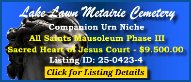 Companion Urn Niche $9500! Lake Lawn Metairie Cemetery New Orleans, LA Jesus Court #cemeteryexchange 25-0423-4