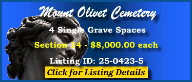 4 Single Grave Spaces $8Kea! Mount Olivet Cemetery Nashville, TN Section 14 #cemeteryexchange 25-0423-5