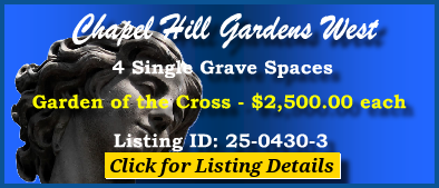 4 Single Grave Spaces $2500ea! Chapel Hill Gardens West Oakbrook Terrace, IL Cross #cemeteryexchange 25-0430-3