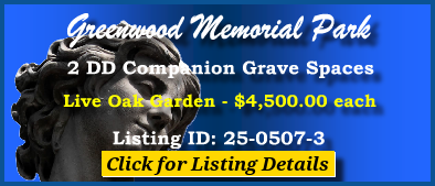 2 DD Companion Grave Spaces $4500ea! Greenwood Memorial Park Fort Worth, TX Live Oak #cemeteryexchange 25-0507-3