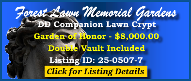 DD Companion Lawn Crypt $8K! Forest Lawn Memorial Gardens College Park, GA Honor #cemeteryexchange 25-0507-7